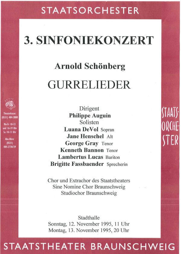 Plakat Braunschweig Stadthalle am 12. und 13. November 1995 "Gurrelieder"