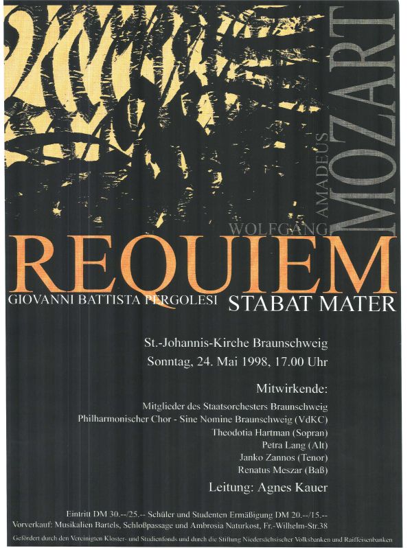 Plakat St. Johannis am 24. Mai 1998 " Mozart Requiem"