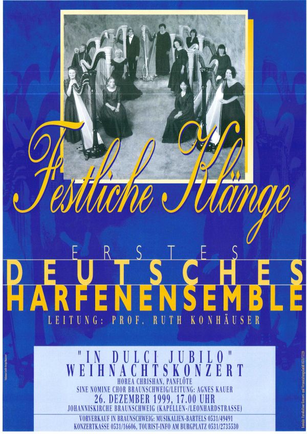 Plakat St. Johannis am 26. Dezember 1999 "Weihnachtskonzert mit Harfenensemble"