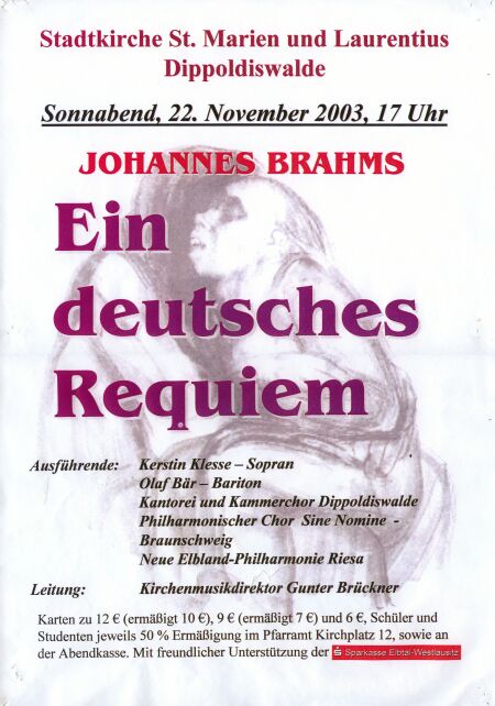 Plakat Dippoldiswalde 23. November 2003 "Ein deutsches Requiem"