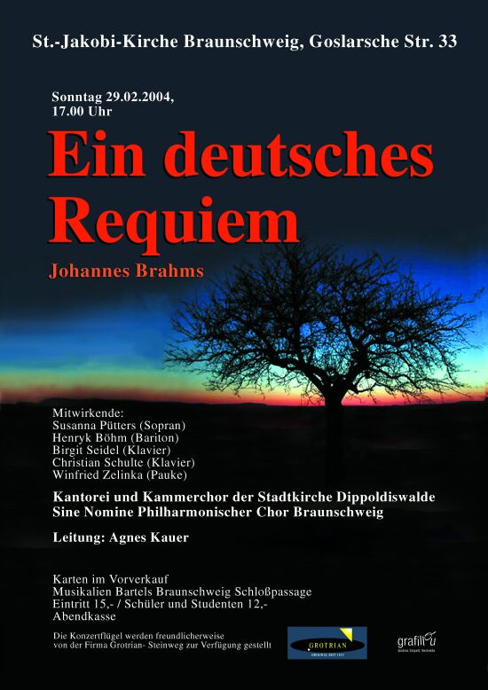 Plakat St. Jakobi 29. Februar 2004 "Ein deutsches Requiem"
