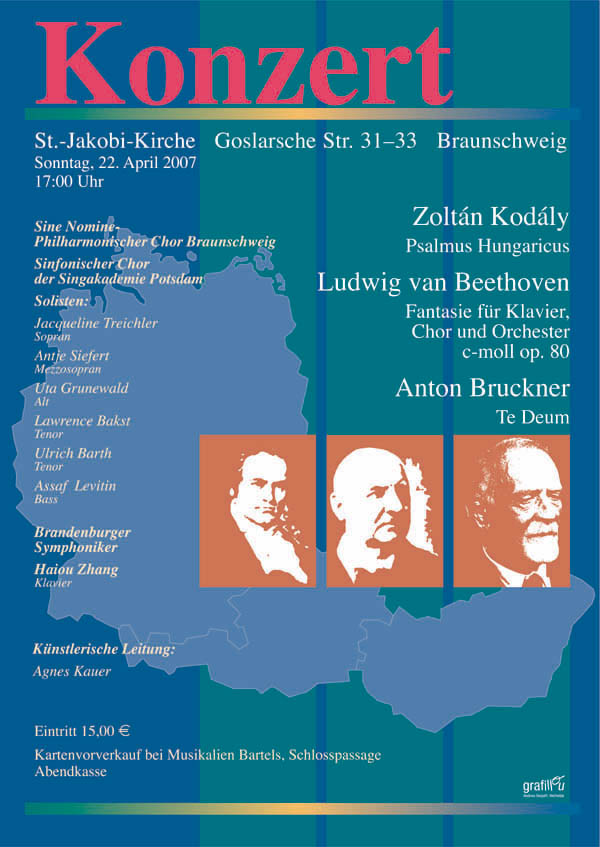 Plakat St Jacobi 22. April 2007 "Kodaly Beethoven Bruckner"